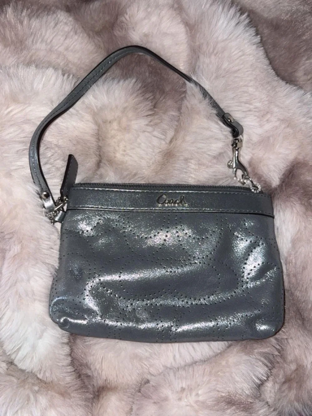 Coach Shimmering Gunmetal Wristlet